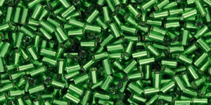 (image for) TOHO Size 1 Bugle Bead. 3mm Length-Kelly Green Silver Lined